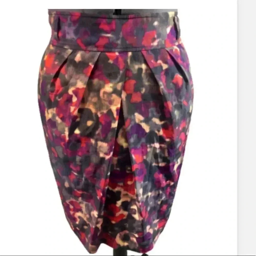 JONES NEW YORK MIDI FLORAL SKIRT PINK GRAY POCKETS PLUS‎ SIZE 16